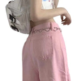 Y2k Baggy Wide Leg Pink Denim Pants